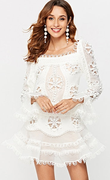 2019 new elegant white lace openwork chiffon