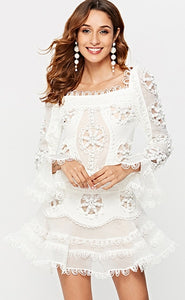 2019 new elegant white lace openwork chiffon