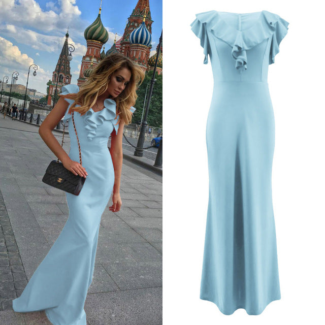 Women Long Maxi Dress Mermaid Ruffles Evening Party