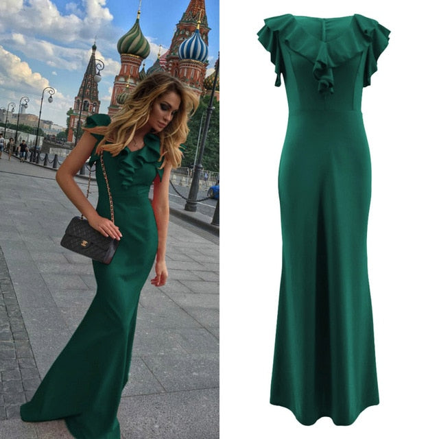 Women Long Maxi Dress Mermaid Ruffles Evening Party