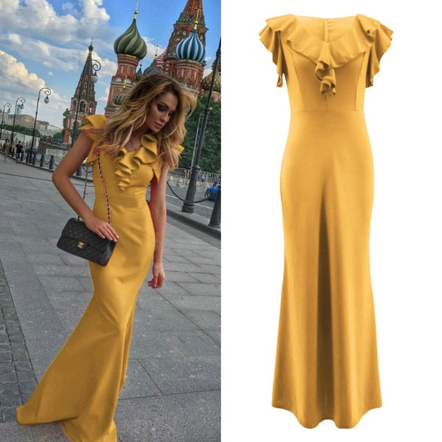 Women Long Maxi Dress Mermaid Ruffles Evening Party