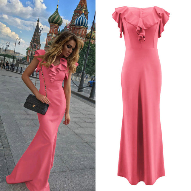 Women Long Maxi Dress Mermaid Ruffles Evening Party