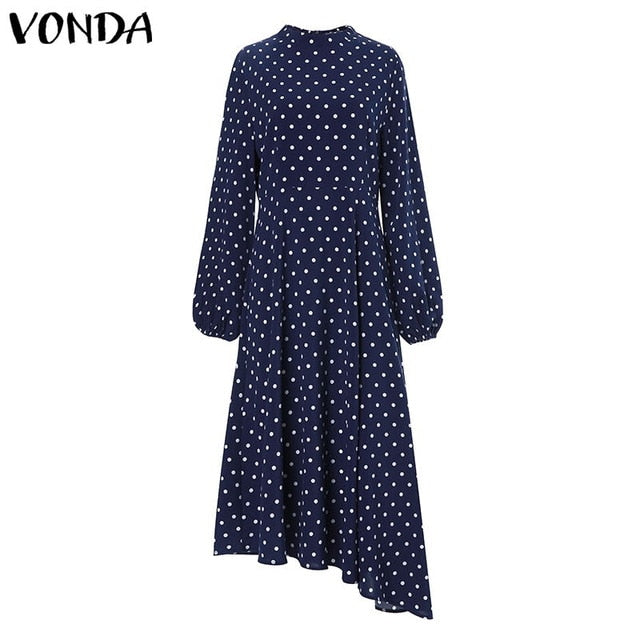 2019 Autumn Dress VONDA Dot Printed Vintage