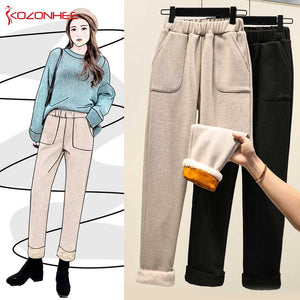 Large size velvet Wide leg Winter Pants Women