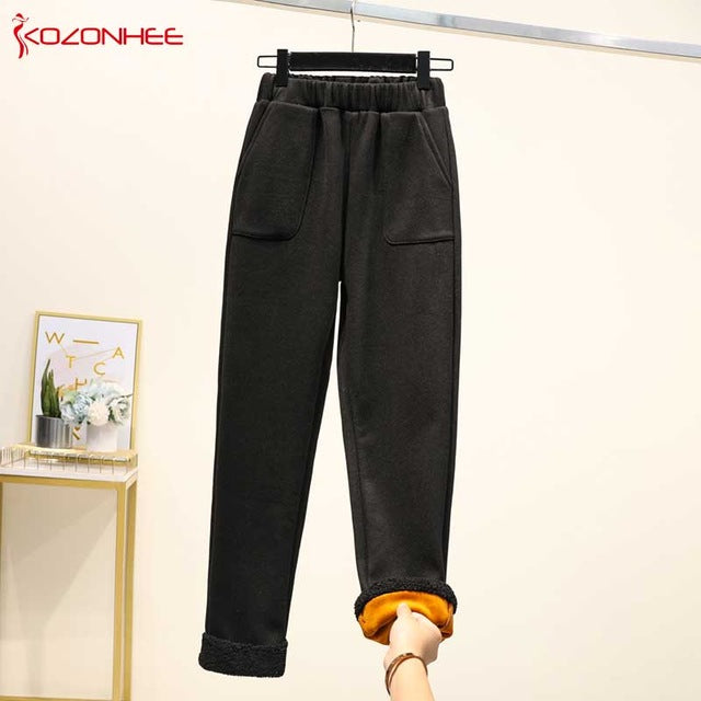 Large size velvet Wide leg Winter Pants Women