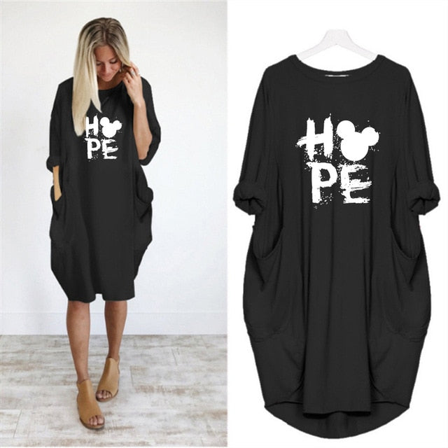 2019 Dress Printing Hope  Pocket Loose Dresses