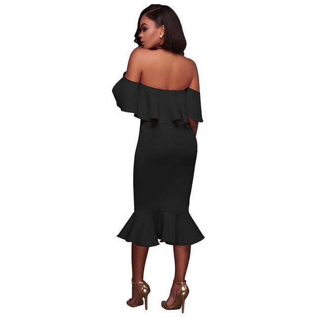 Sexy Off Shoulder Ruffle Midi Dress 2019 New Women