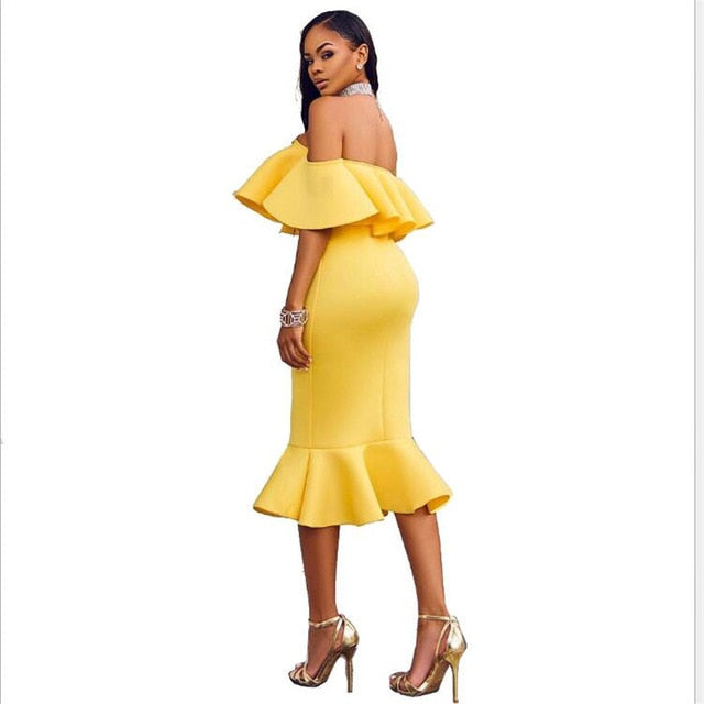 Sexy Off Shoulder Ruffle Midi Dress 2019 New Women