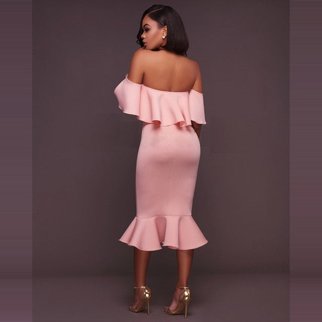 Sexy Off Shoulder Ruffle Midi Dress 2019 New Women