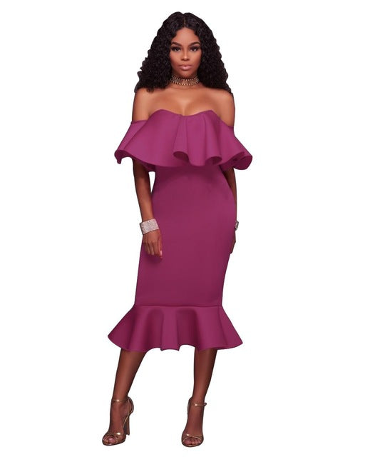 Sexy Off Shoulder Ruffle Midi Dress 2019 New Women