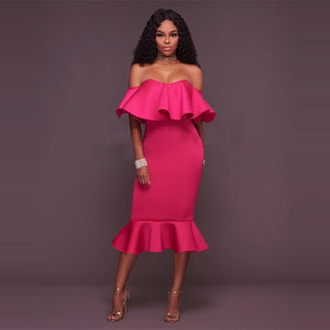 Sexy Off Shoulder Ruffle Midi Dress 2019 New Women