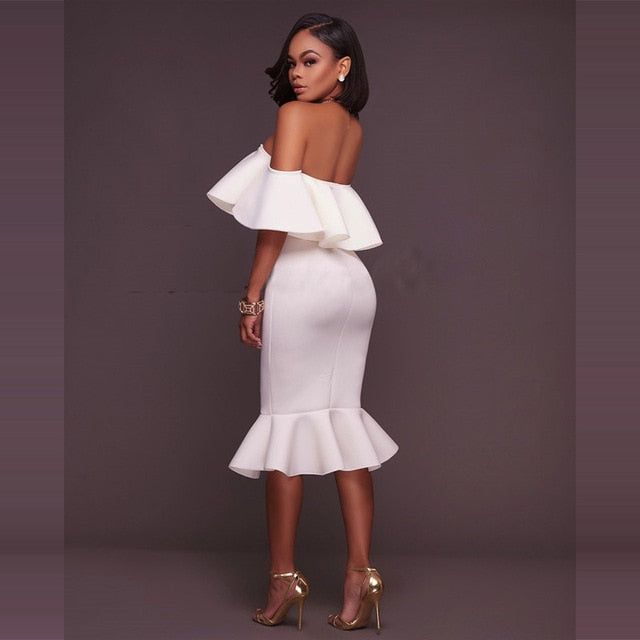 Sexy Off Shoulder Ruffle Midi Dress 2019 New Women