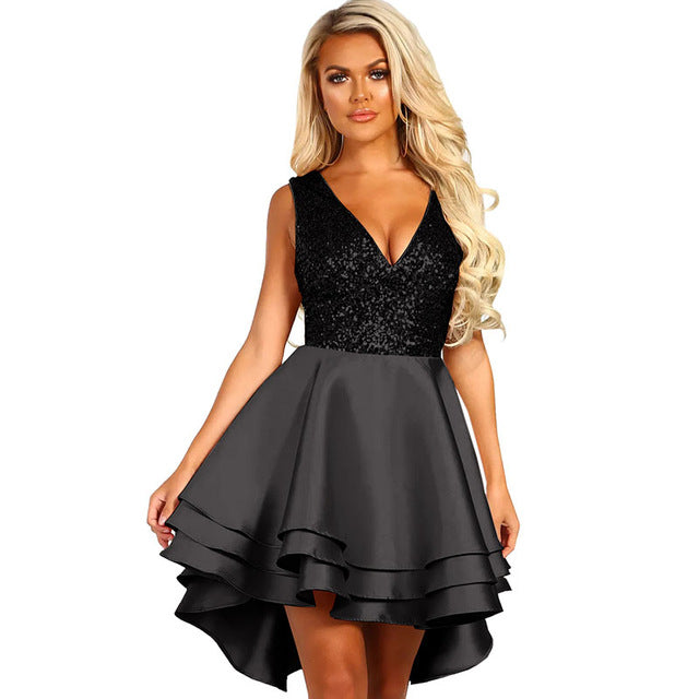 SEBOWEL Gold Sequin Skater Dresses Woman