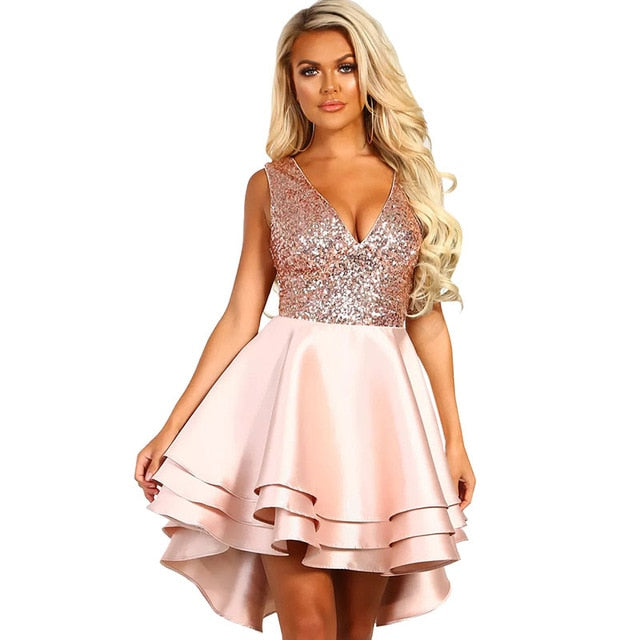 SEBOWEL Gold Sequin Skater Dresses Woman