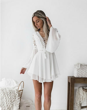 new Girls White Summer Bohemian Mini Dress